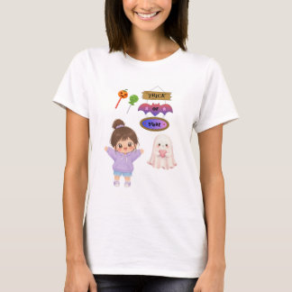 T-shirt Mignon Kawaii Halloween Trick or Treat Chibi Fille