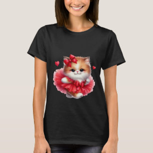 T-shirt Mignon Kitten au Tutu Dansant Amour au Coeur Rouge