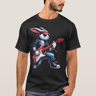 T-shirt Mignon Lapin Punk Rock'N Roll Goth Guitare Enfants