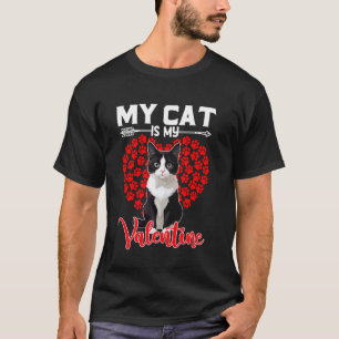 T-shirt Mignon Mon Chat Est Mon Valentin Tuxedo Cat Coeurs