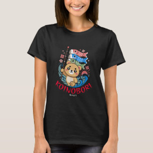 T-shirt Mignon ours Kawaii tenant un poisson japonais Koin