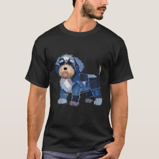 T-shirt Mignon patchwork en jean Art Chien Chien Imprimé D