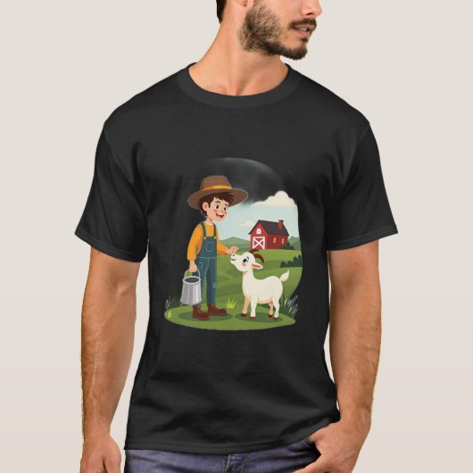 T-shirt Mignon petit garçon fermier chèvre (Devant)