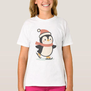 T-shirt Mignon pingouin de Noël patinant – Hiver adorable