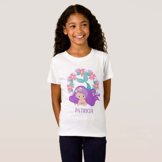 T-Shirt mignon plage sirène filles ajouter nom (Devant entier)