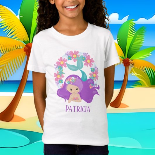 T-Shirt mignon plage sirène filles ajouter nom