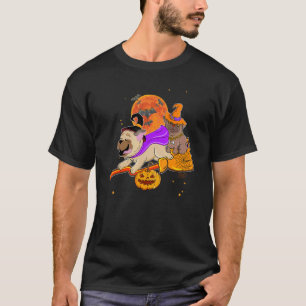 T-shirt Mignon Pug à Cheval sur un Balai Sorcière Costume