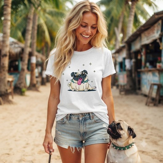 T-shirt Mignon Pug Adorable et Excentrique avec collier cl
