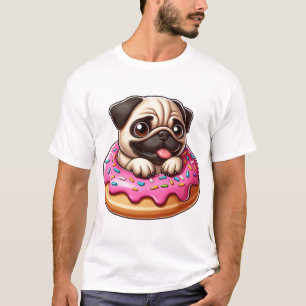 T-shirt Mignon pug avec donut dessin animé amateur de chie