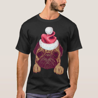T-shirt Mignon Pug dans un Chapeau de Père Noël de Noël