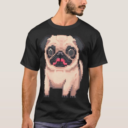 T-shirt Mignon Pug grassouillet - Pixel art (Devant)