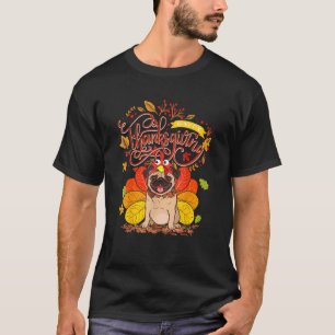 T-shirt Mignon Pug Joyeux Thanksgiving Dinde Chien Feuille