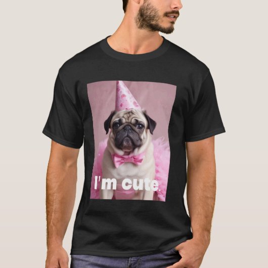 T-shirt Mignon Pug Rose (Devant)