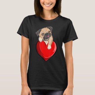 T-shirt Mignon Pug Saint-Valentin Cœur Amateurs de Chiens
