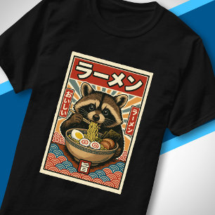 T-shirt Mignon Raton Laveur Mangeant des Ramen dans un Sty