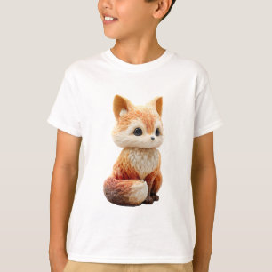 T-shirt Mignon Renard Rouge Assis aux Grands Yeux Enfants
