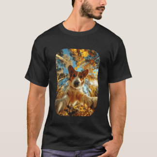 T-shirt Mignon selfie de Corgi feuilles d'automne forêt au