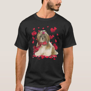 T-shirt Mignon Shih Tzu Cœurs Chien Écharpe Saint-Valentin