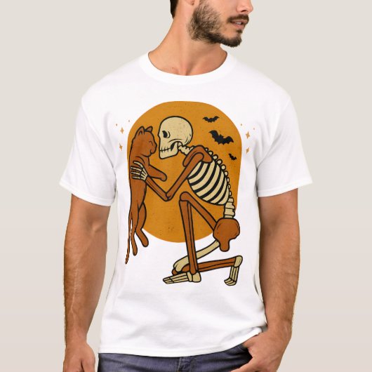 T-shirt Mignon squelette étreignant un chat design gothiqu (Devant)