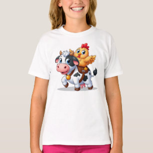T-shirt mignon vache/poulet caricature