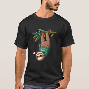 T-shirt Mignon Xmas Paresseux Chapeau de Père Noël Noël Pa