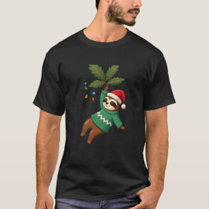 T-shirt Mignon Xmas Paresseux Chapeau de Père Noël Noël Pa