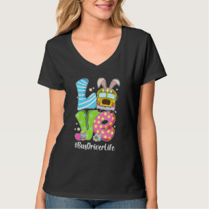 T-shirt Mignonne Amour Bunny School Bus Conducteur Vie Joy
