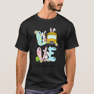 T-shirt Mignonne Amour Bunny School Bus Conducteur Vie Joy