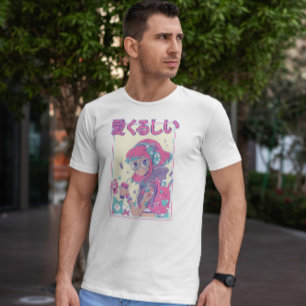 T-shirt Mignonne Anime Fille Avec Lunettes