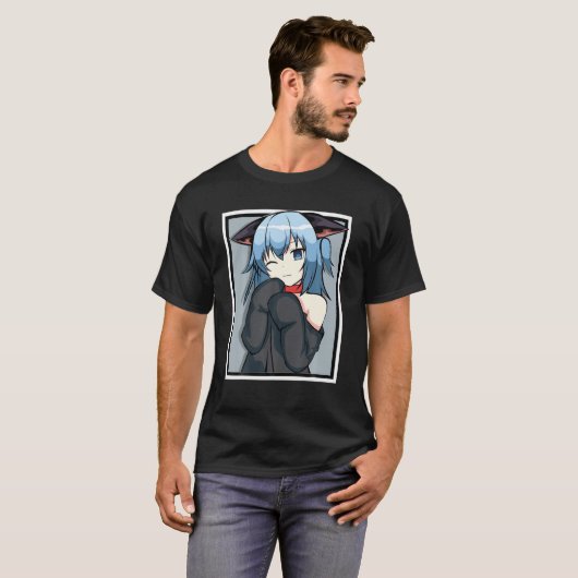 T-shirt Mignonne Anime Girl - Design Chat - Manga (Devant entier)