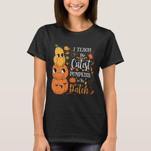 T-shirt Mignonne Automne Enseigner Citrouille Cutest Dans (Devant)