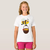 T-shirt Mignonne Bee transportant un pot de miel avec fleu (Devant entier)