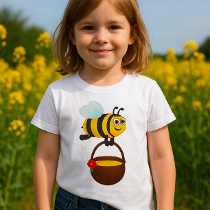 T-shirt Mignonne Bee transportant un pot de miel avec fleu