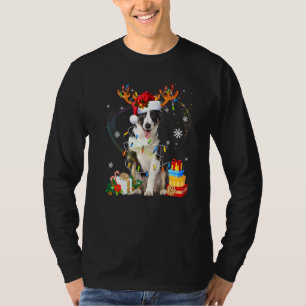 T-shirt Mignonne Bordure Collie Feux de chien Santa Hat Sw
