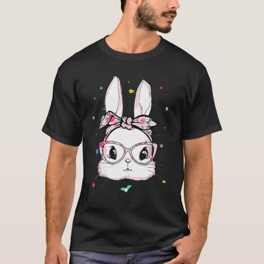T-shirt Mignonne Bunny Visage Tie Dye Lunettes Headband Ha (Devant)