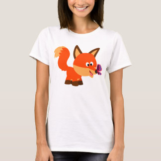 T-Shirt Mignonne Cartoon Fox Et Butterfly Women