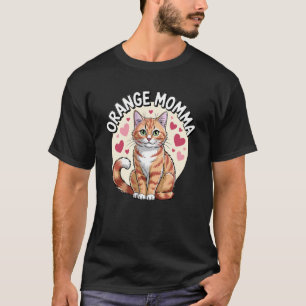 T-shirt Mignonne Chatte Tigrée Rouge Maman Orange