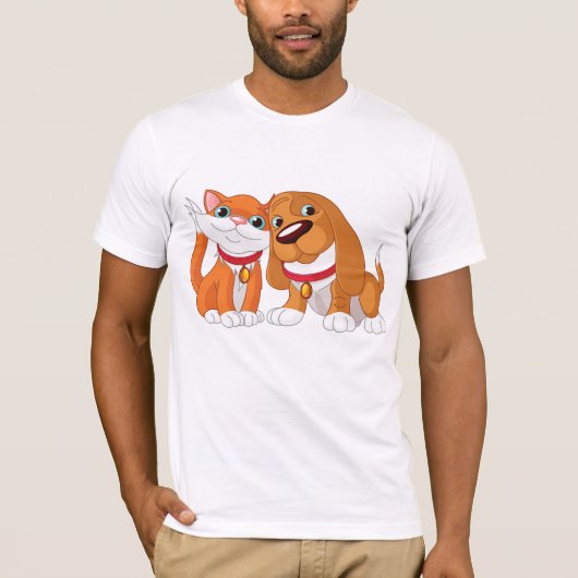 T-Shirt Mignonne Chien Et Chat Mens (Devant)