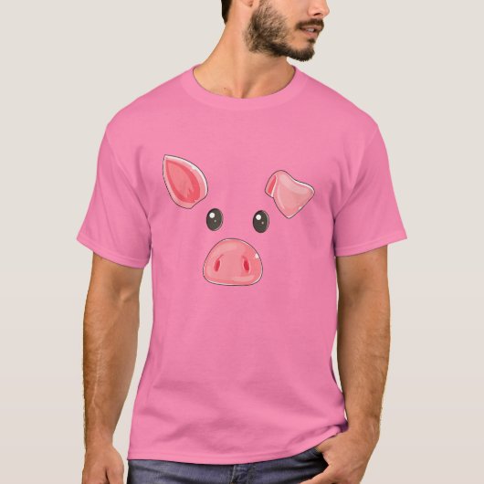 T-shirt Mignonne Cochon Visage Halloween Costume Cochon Fa (Devant)