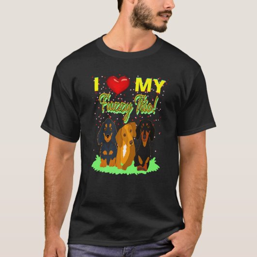 T-shirt Mignonne Dachshund Funny Wiener Chien J'Aime Mon F (Devant)