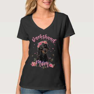 T-shirt Mignonne Dachshund Maman Flower Chien Femmes
