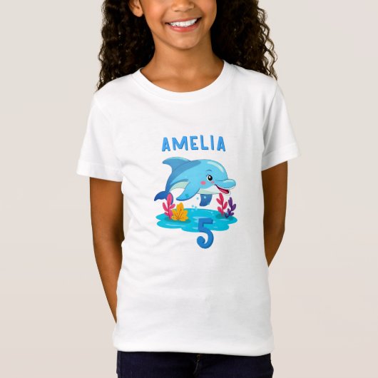 T-Shirt Mignonne dauphin de mer Animaux Nom Anniversaire (Devant)