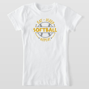 T-Shirt Mignonne Drôle Manger Dormir Répéter Softball Spor
