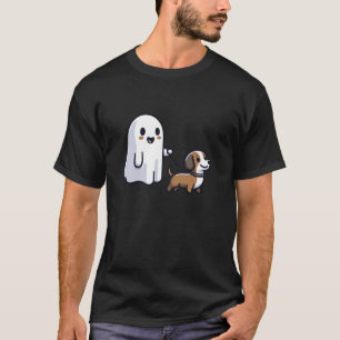 T-shirt Mignonne Éffrayante Fantôme Marcher Le Chien Drôle