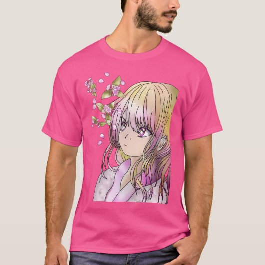 T-shirt Mignonne Elf Druid Avec Le Sakura Tombé (Devant)