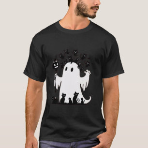 T-shirt Mignonne Fantôme de chat avec Citrouille Halloween