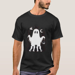 T-shirt Mignonne Fantôme de chat avec Citrouille Halloween