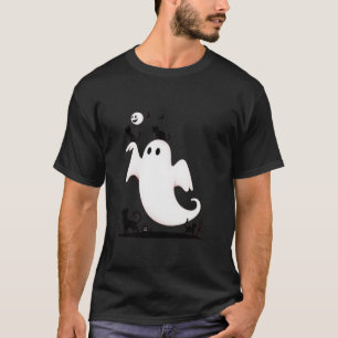 T-shirt Mignonne Fantôme de chat avec Citrouille Halloween
