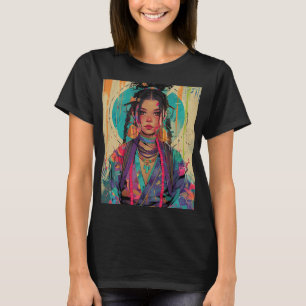 T-shirt Mignonne fille d'anime dans un kimono.