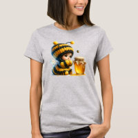 Mignonne fille en costume d'abeille avec miel